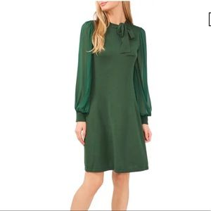 CeCe Tie Neck A-line Sweater Dress In Alpine Green